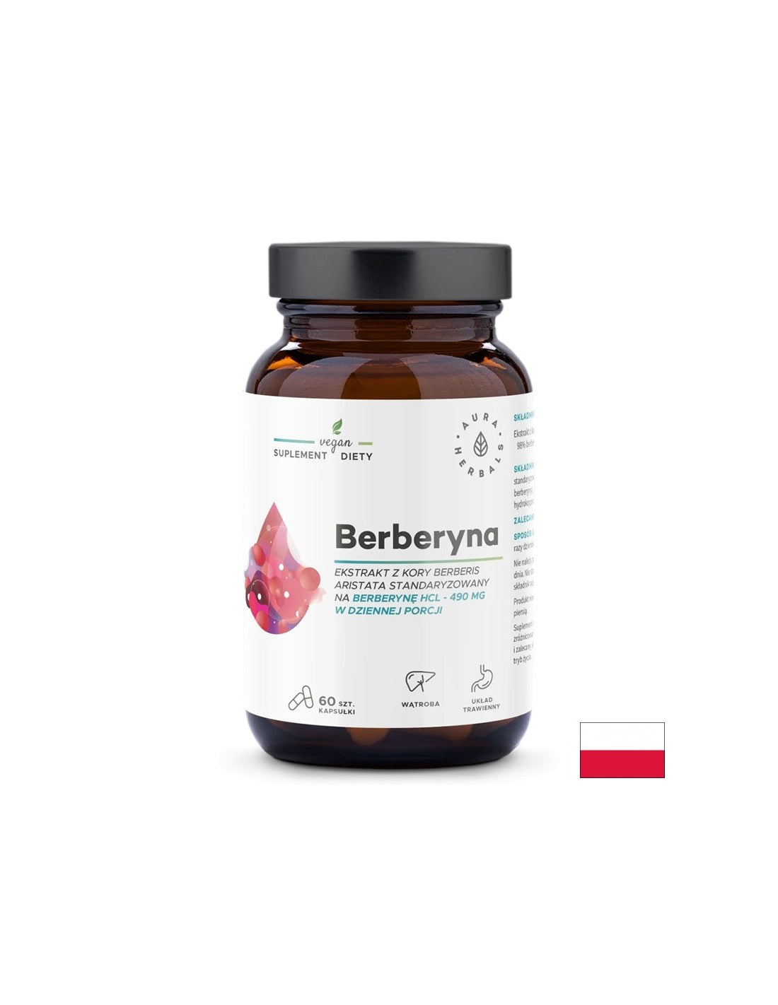 Blood sugar and cholesterol control - Berberine, 490 mg x 60 capsules Aura Herbals