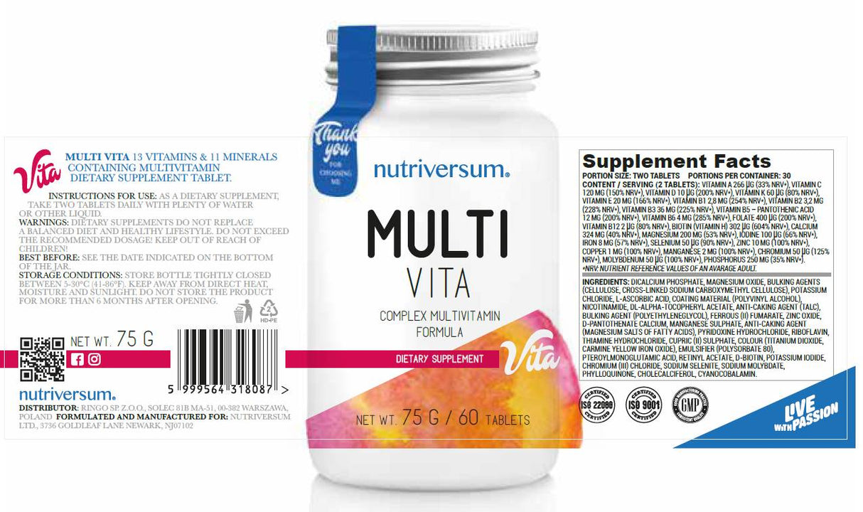 Multi Vita | Complex Multivitamin Formula - 60 Таблетки - Feel You