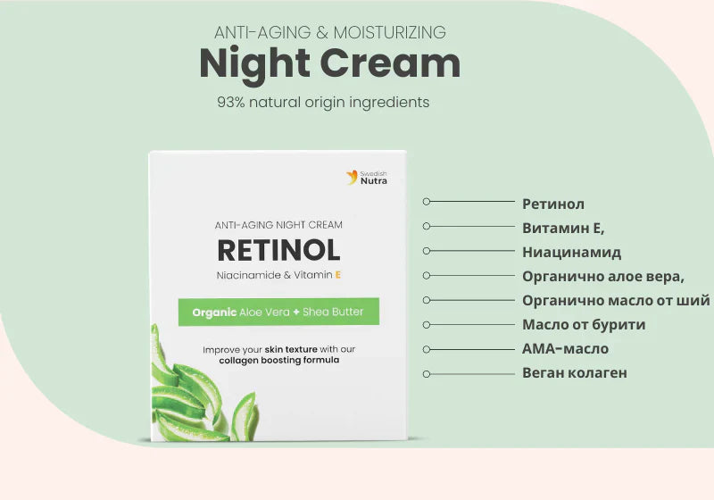 Krem na noc z retinolem, kwasem hialuronowym i kolagenem 50 ml <tc>Swedish Nutra</tc>