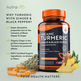 Organic Turmeric 1340mg with Black Pepper & Ginger /180 капсули, 90 дози/ Nutravita - Feel You