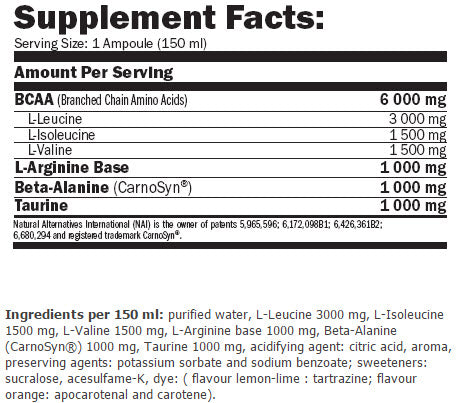 „BCAA MegaFul 6000/150ml“. / 12 amp. - 1,800 kg