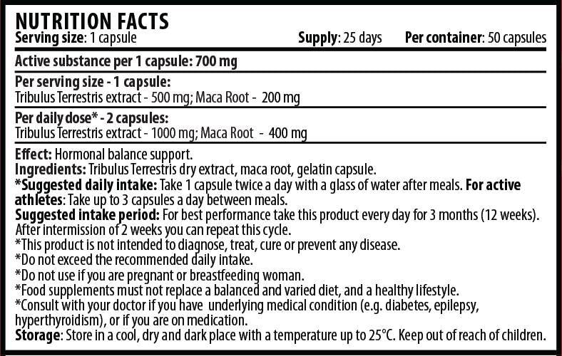 Tribulus z maca 1400 mg - 50 kapsul