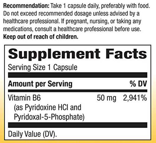 Vitamina B -6 50 mg - 100 cápsulas