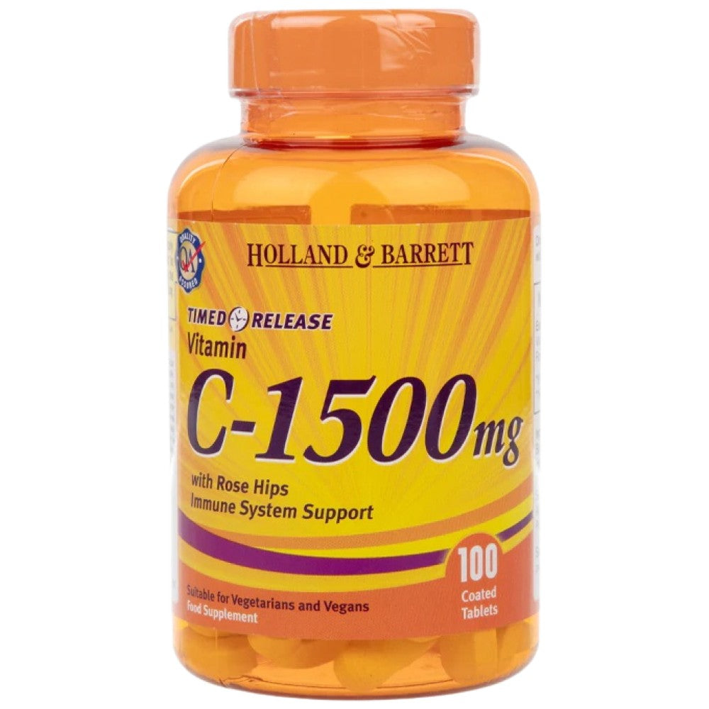 Vitamina C com quadris rosa 1500 mg | Liberação cronometrada - 100 comprimidos