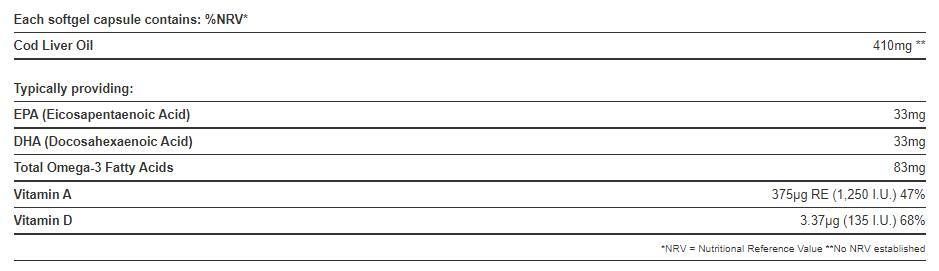 Ulei de ficat de cod pur 410 mg / cu vitamina A&D - 100 capsule de gel