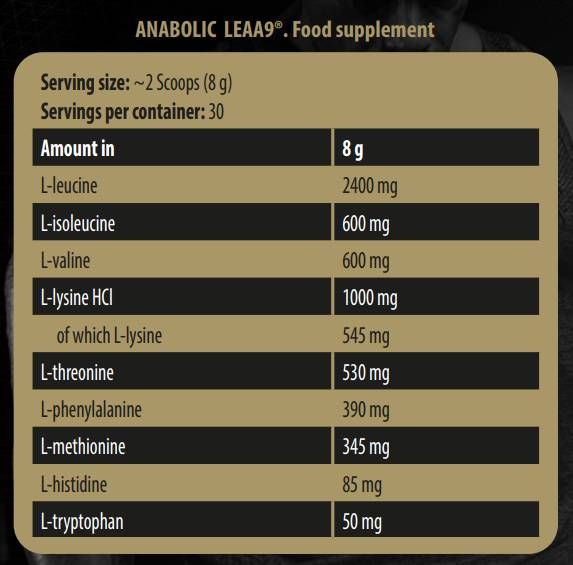 Anabolinis LeA9 | Leucinas praturtintos pagrindinės aminorūgštys - 240 gramų