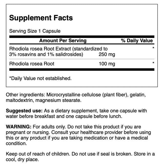 Rhodiola Rosea Extract | 3% Rosavins 60 kapsulės