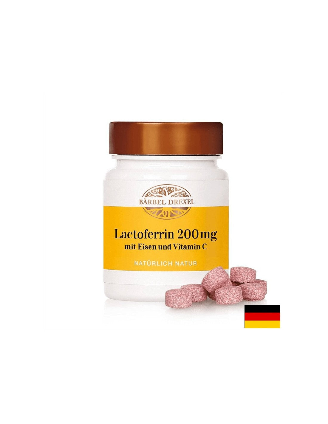 Lactererrin + Eisen a Vitamin C aus Roserei - Immuno -conserven, anticicic an Tonic Formel, 60 Sunzen Pëllen