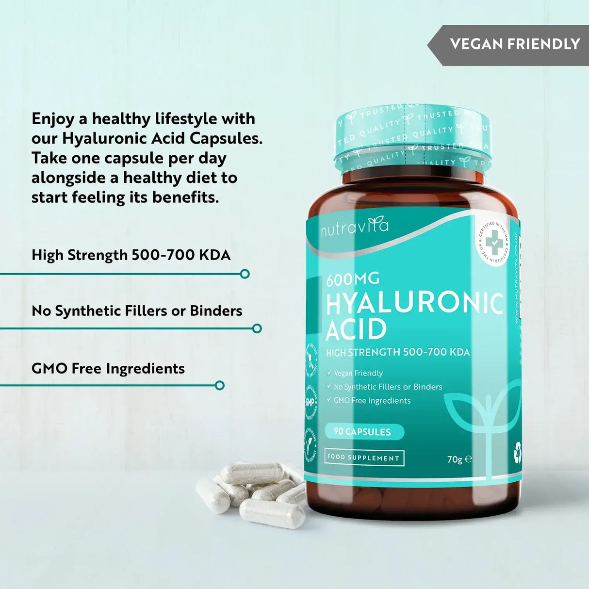 Hyalurony Saier 600 mg / Hyualury sauer 600mg / 90 Kapselen, 90 Deeg / Ernärung