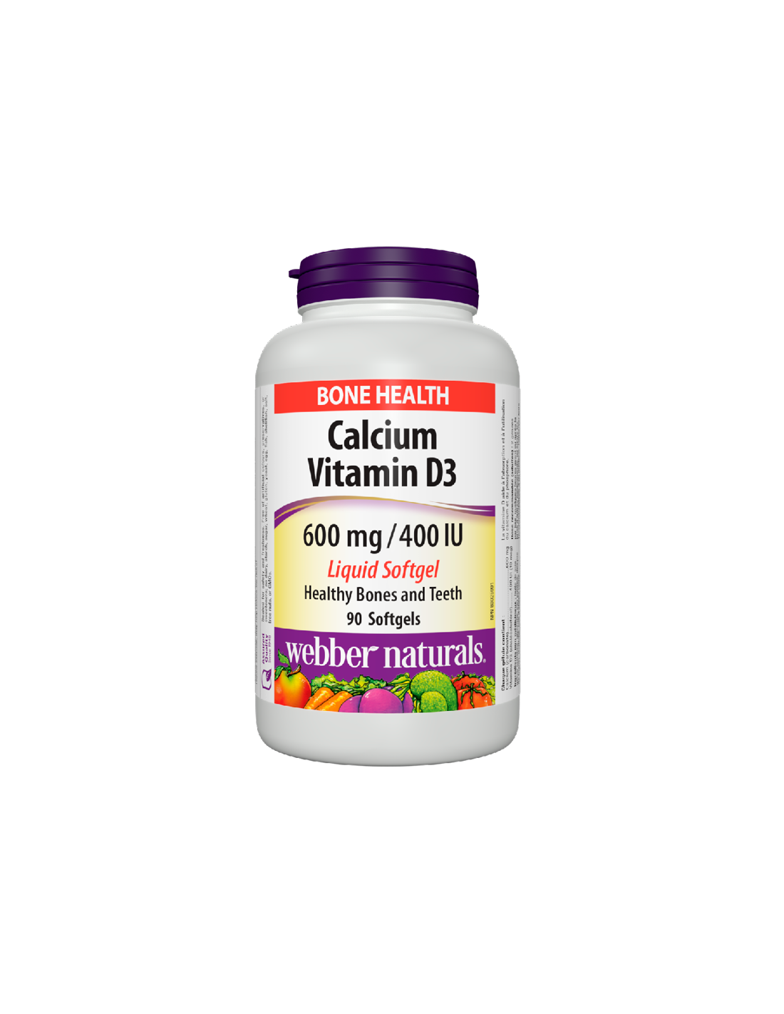 Vápník 600 mg + Vitamín D3 400 IU - Kostní a svalový systém, 90 <tc>Webber Naturals</tc> Tekuté měkké gely