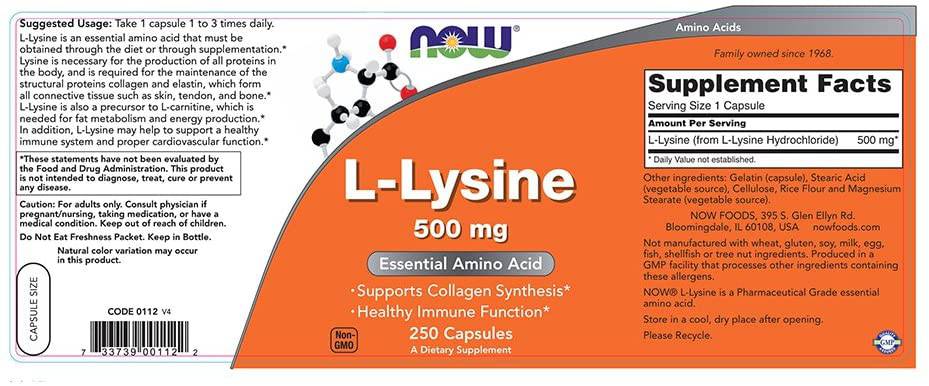 L -Lysine 500 mg - 100 cápsulas