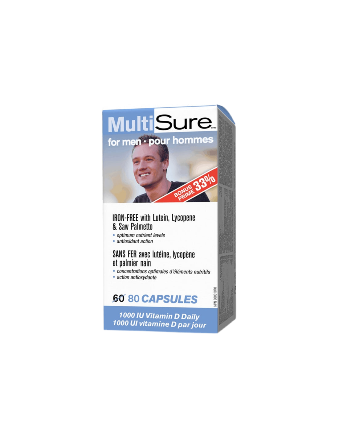 MultiSure® Men / Мултивитамини за мъже (с лутеин, ликопен и сао палмето), 80 капсули - Feel You