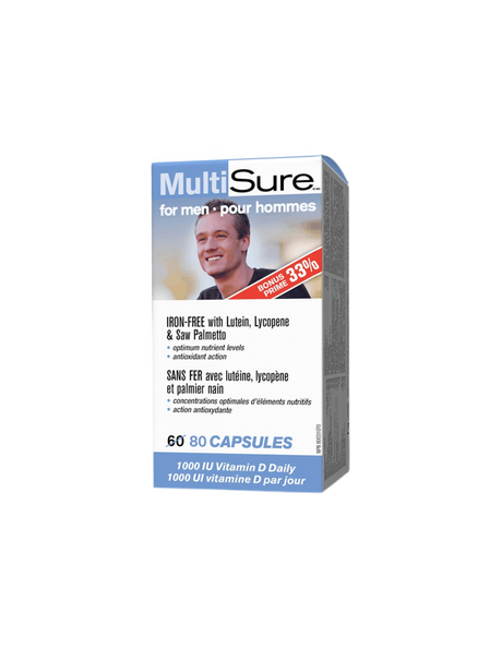 MultiSure® Men / Мултивитамини за мъже (с лутеин, ликопен и сао палмето), 80 капсули - Feel You