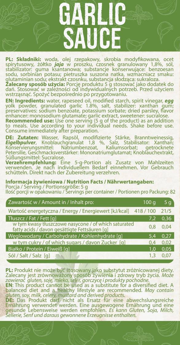 Česnakų padažas | Maža kalorija - 410 ml