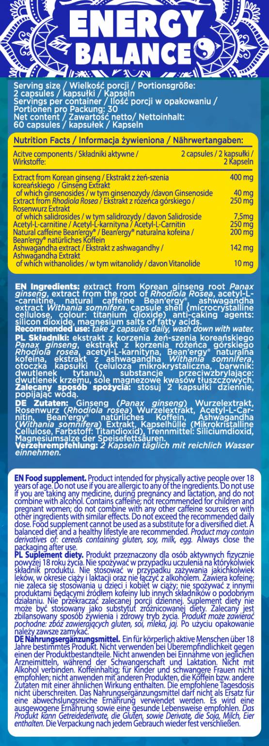 Balanço energético | Cafeína natural + adaptógenos - 60 cápsulas