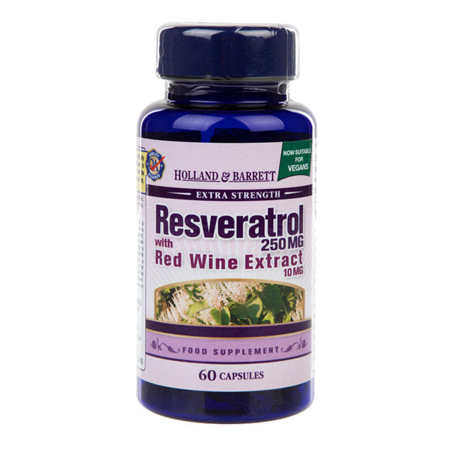 Ресвератрол (Resveratrol) 250мг с екстракт от червено вино 10мг 60 капсули HOLLAND & BARRETT - Feel You