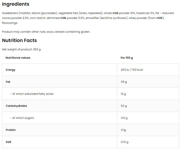 „Creametto“ / „Protein Slist“ / „Duo Chocolate 350 G“