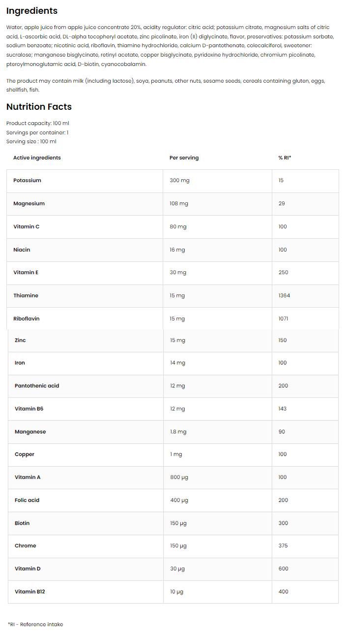 „Vit & Min Shot“ | Multivitaminų ir mineralų formulė - 25 x 100 ml