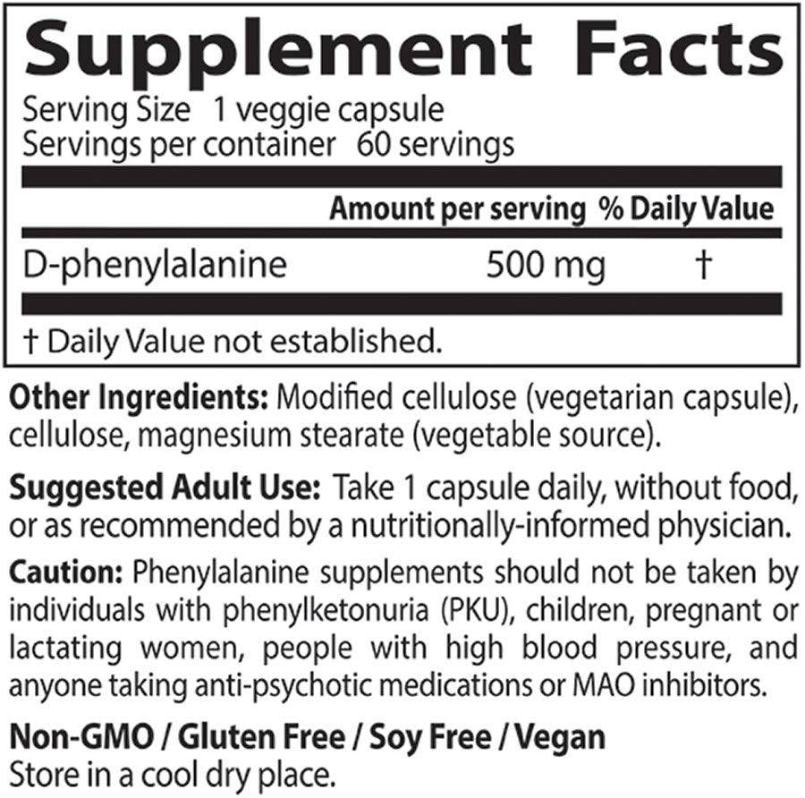 D -Phenylalanine 500 mg - 60 capsules