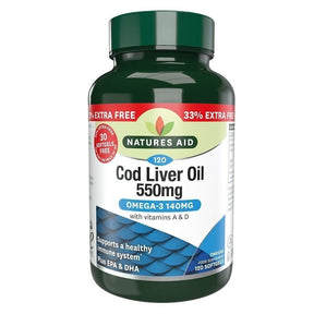 Cod Liver Oil 550mg 120 Softgels NaturesAid - Nutra Best Europe