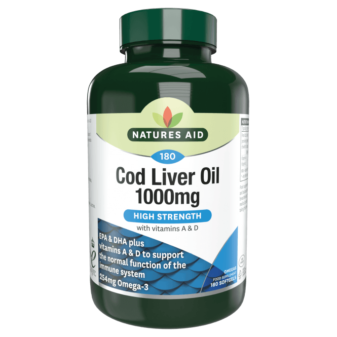 Масло от черен дроб на треска (Cod Liver Oil) 1000мг 180 меки капсули NaturesAid - Feel You