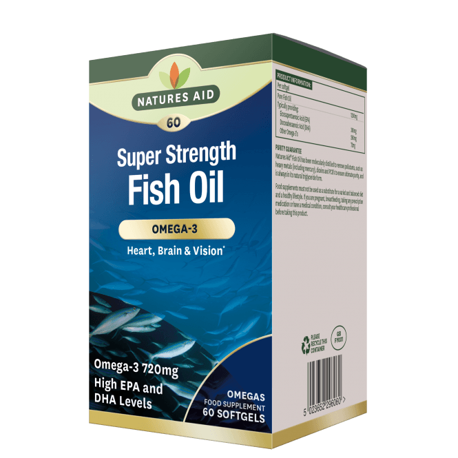 Концентрирано рибено масло (Super Strength Fish Oil) 1200мг 60 меки капсули NaturesAid - Feel You