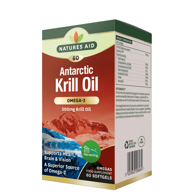 Омега 3 масло от Антарктически Kрил (Antarctic Krill Oil Superba) 500мг 60 меки капсули NaturesAid - Feel You