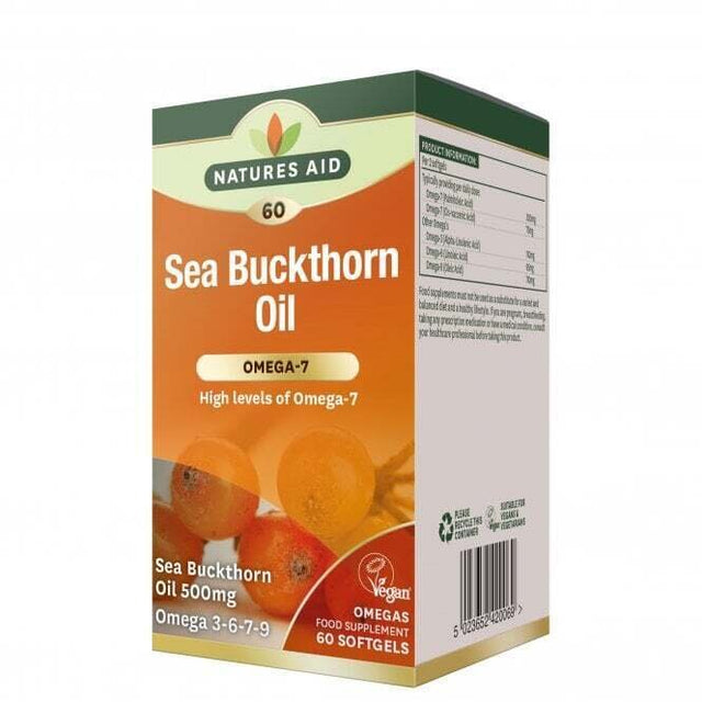 Масло от морски зърнастец / Облепиха (Омега-3-6-7-9) (Sea Buckthorn Oil) 500мг 60 меки капсули NaturesAid - Feel You