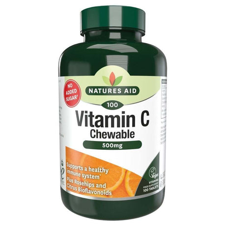 Витамин C с шипки, биофлавоноиди и ацерола (Vitamin C Chewable) 500мг 100 дъвчащи таблетки NaturesAid - Feel You