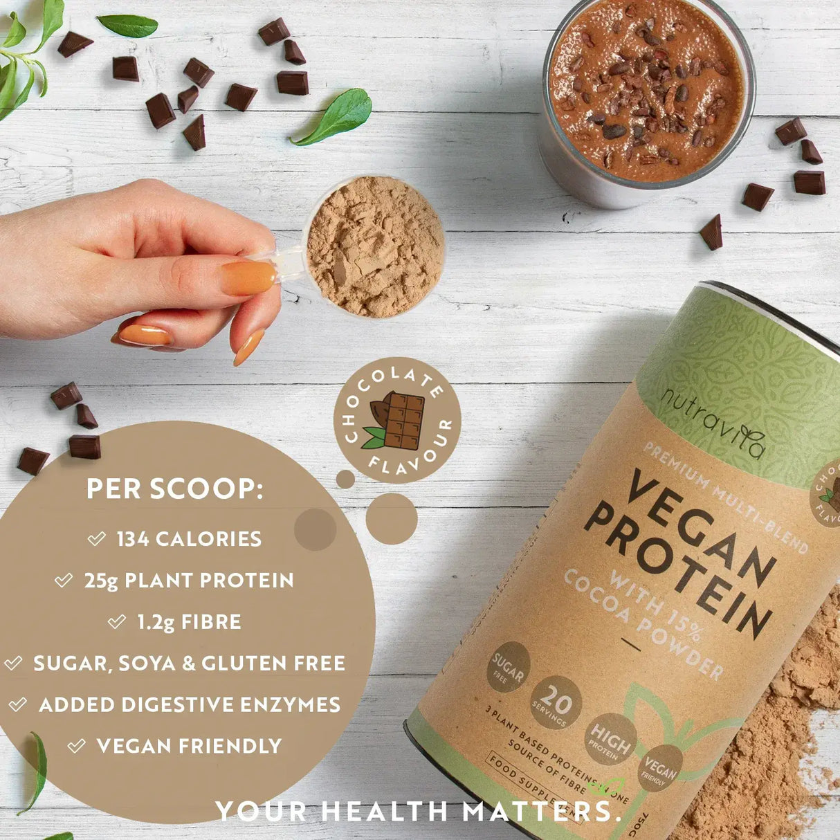 Vegan Protein + Enzymes - 750 g (Chocolate) Nutravita