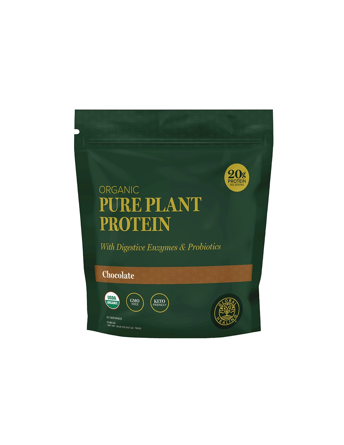 Proteína vegetal (de garbanzos, guisantes, calabaza, sashimi, sandía) con enzimas digestivas y probióticos, 760 g, polvo, sabor a chocolate