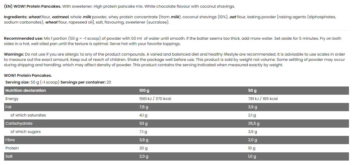 WOW ! Protein Pancakes | 20% Protein - No Sugar Added - 1000 грама - Feel You