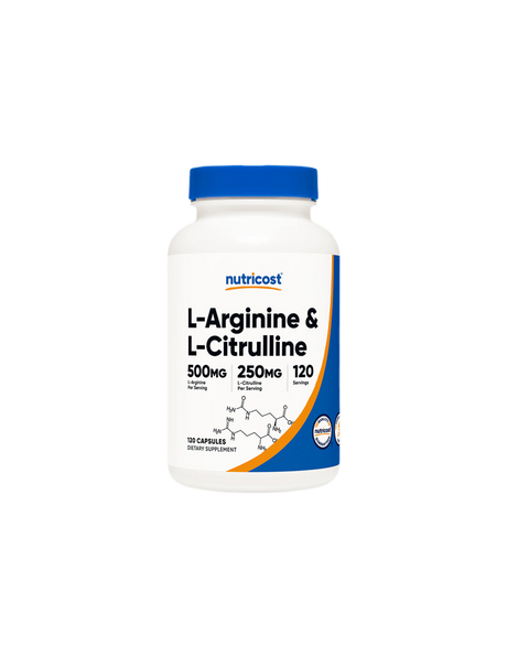 Тонус и енергия - Л-Аргинин + Л-Цитрулин  (L-Arginine + L-Citrulline), 550 mg + 250 mg/120 капсули Nutricost - Feel You