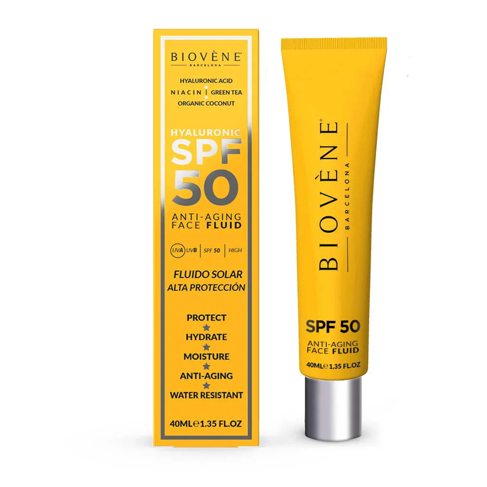 Zvlhčující obličejové opalovací krém SPF 50 s kyselinou hyaluronovou proti stárnutí - 40 ml