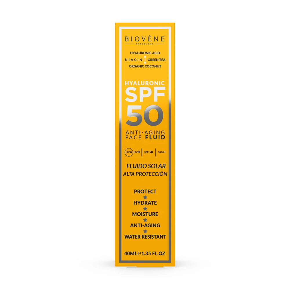 Zvlhčující obličejové opalovací krém SPF 50 s kyselinou hyaluronovou proti stárnutí - 40 ml