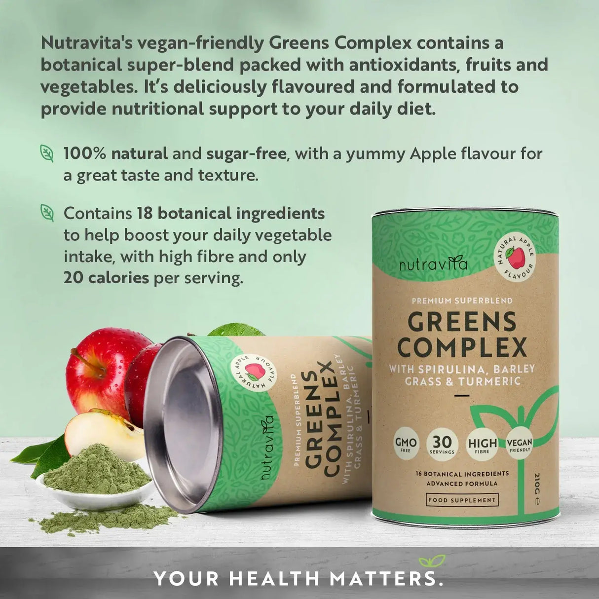 Super Greens Complex (18 active ingredients) 200 g Nutravita - Feel You