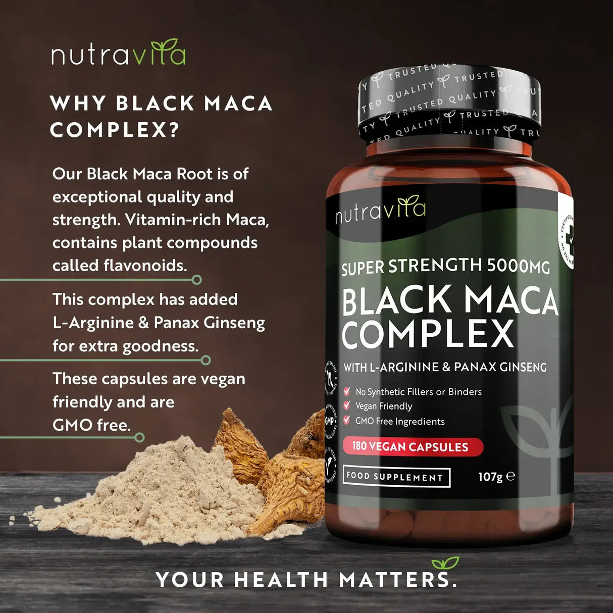 Black Maca Root Complex 5000mg /180 капсули, 180 дни/ Nutravita - Feel You