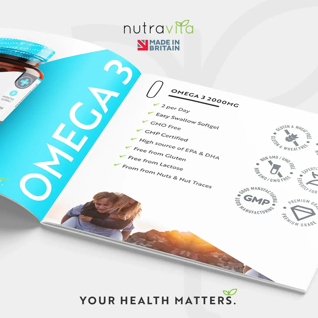 Omega 3 2000 mg /EPA 660 mg, DHA 440 mg/ Pure Fish Oil /240 капсули, 120 дози/ Nutravita - Feel You