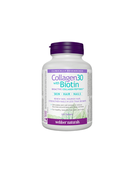 Collagen30® with Biotin / Колаген (биоактивни колагенови пептиди) с биотин, 120 таблетки Webber Naturals - Feel You