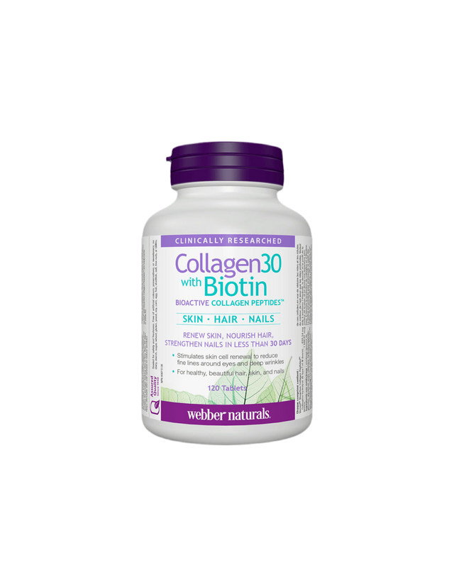 Collagen30® with Biotin / Колаген (биоактивни колагенови пептиди) с биотин, 120 таблетки Webber Naturals - Feel You