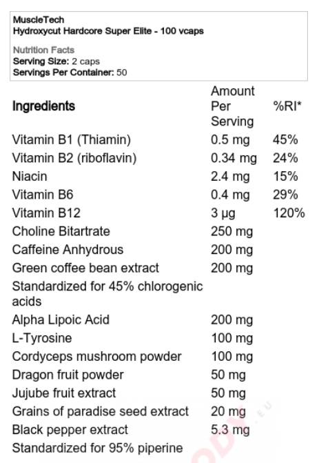 Hidroksicut hardcore / Super Elite 100 kapsulės