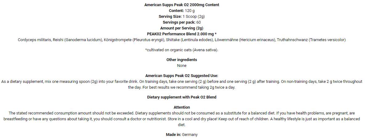 Peak O2 | Improved Oxygen Uptake - 120 grams