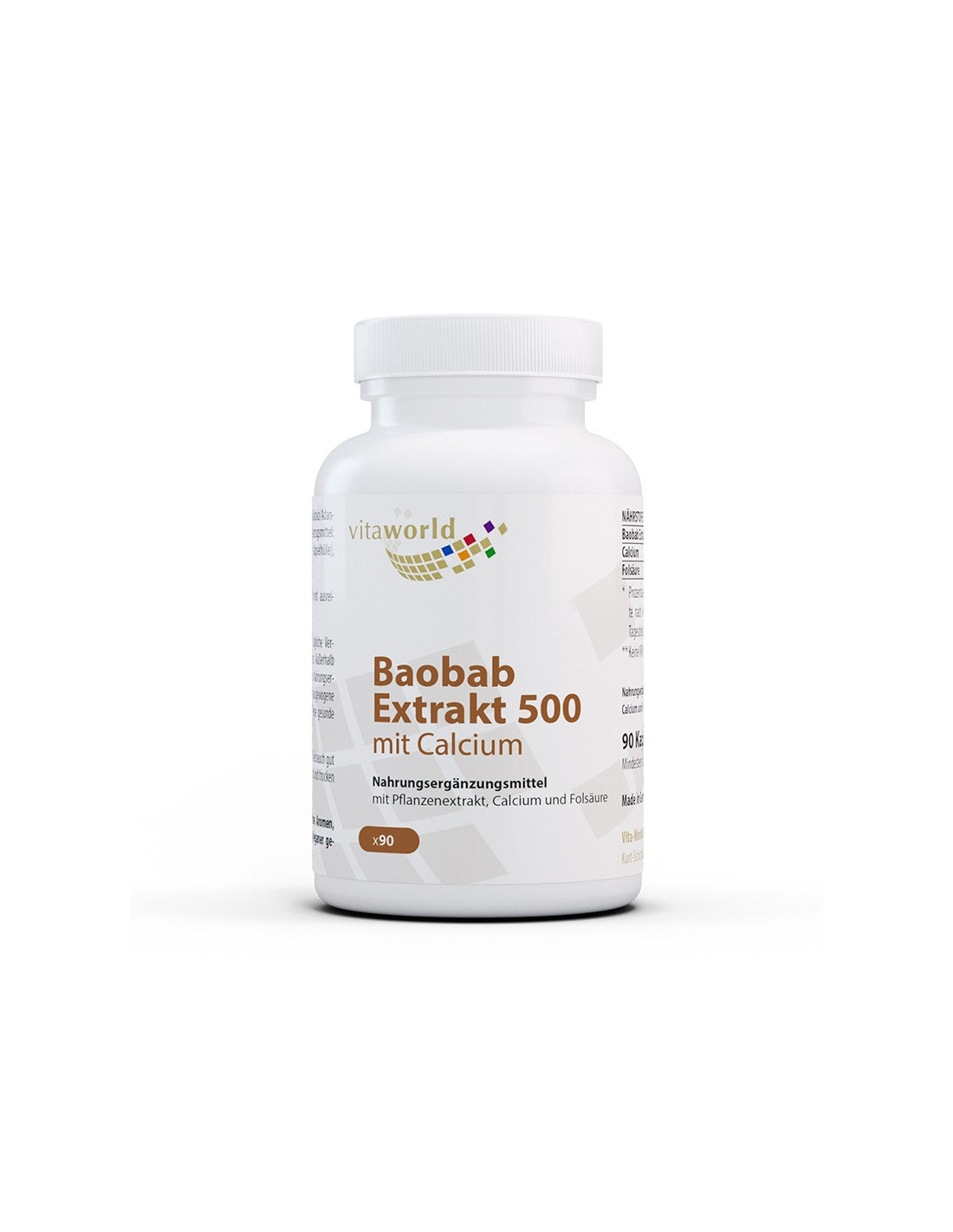 Inmunidad y energía: extracto de baobab + calcio y ácido fólico, 90 cápsulas