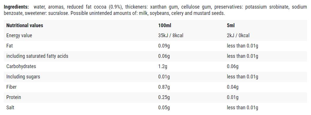 Jarabe de calorías de chocolate / 0 - 500 ml