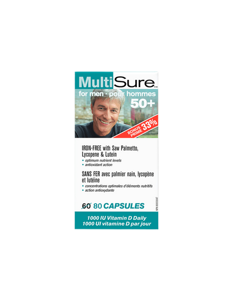 MultiSure® Men 50+ / Мултивитамини за мъже 50+ (с лутеин, ликопен и сао палмето), 80 капсули - Feel You