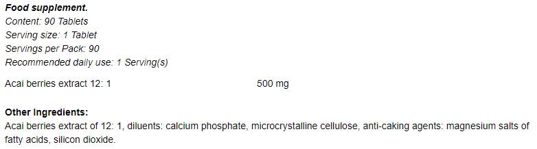 Acai Berry 12: 1 500 mg 90 tabletas