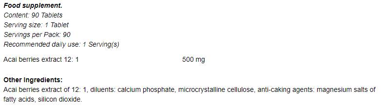 Acai Berry 12:1 500 mg 90 Таблетки - Feel You