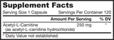 Acetyl L-Carnitine 250 mg - 120 capsules