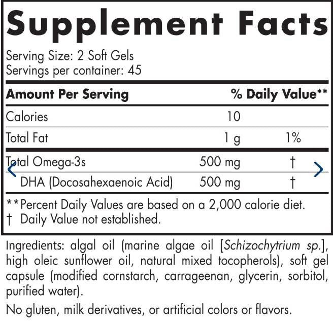 Algae DHA 500 mg - 60 Gel capsules