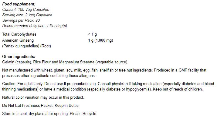 American Ginseng 500 mg - 100 cápsulas